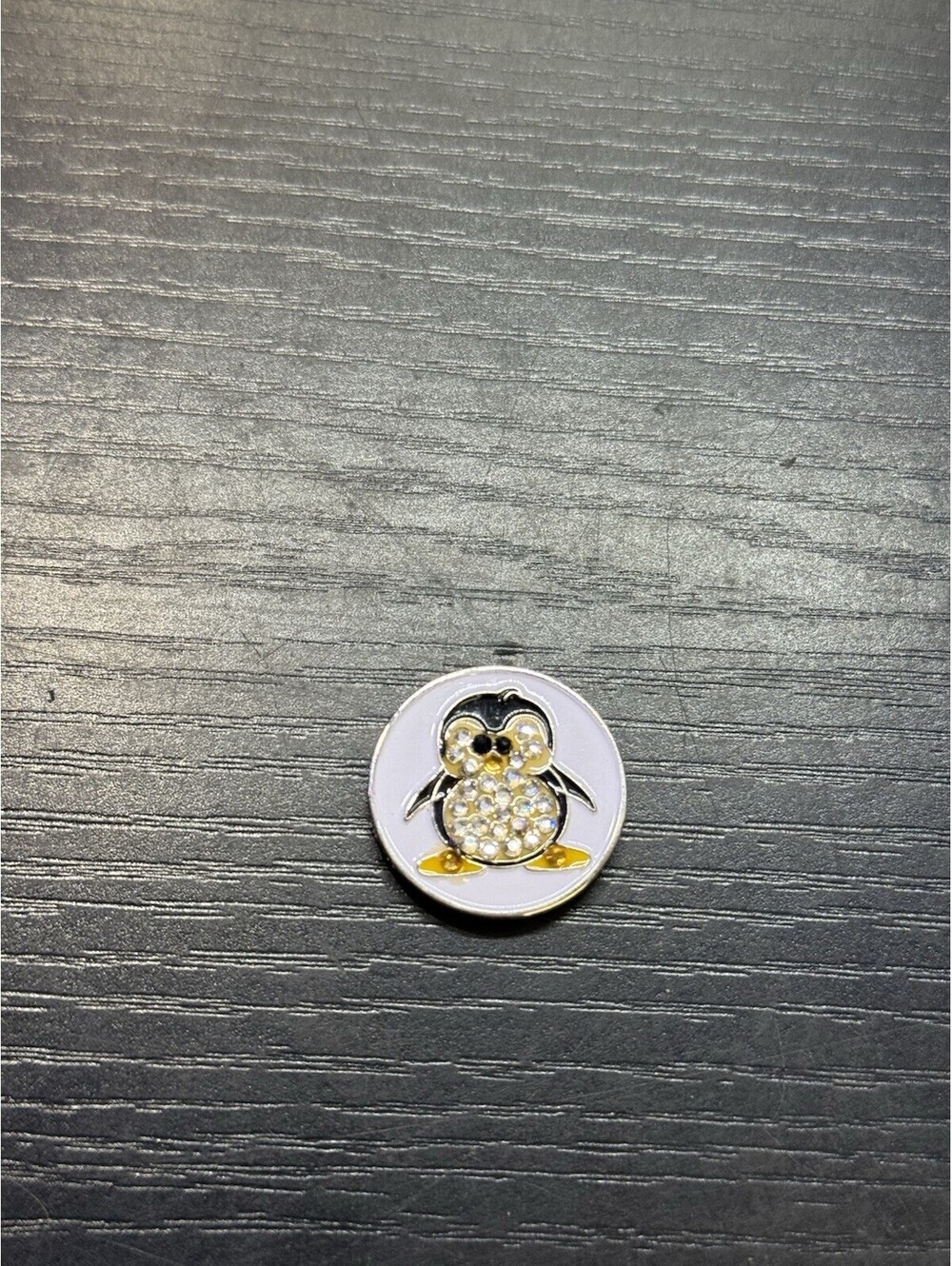 Penguin Rhinestone Golf Ball Marker Magnetic 1” White Enamel